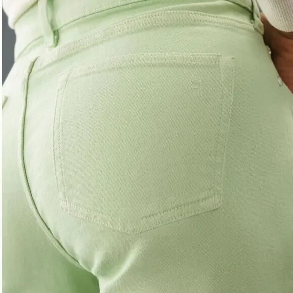 Pilcro The Yaya Mid-Rise Cropped Flare Jeans in Soft Aloe Green Women's Size 32